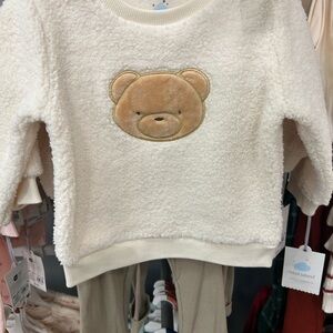 Cloud Island White and Tan Teddy Bear Sweater